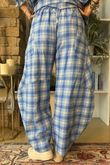 Patrick Plaid Brushed Cotton Barrel Pant Soft Cobalt